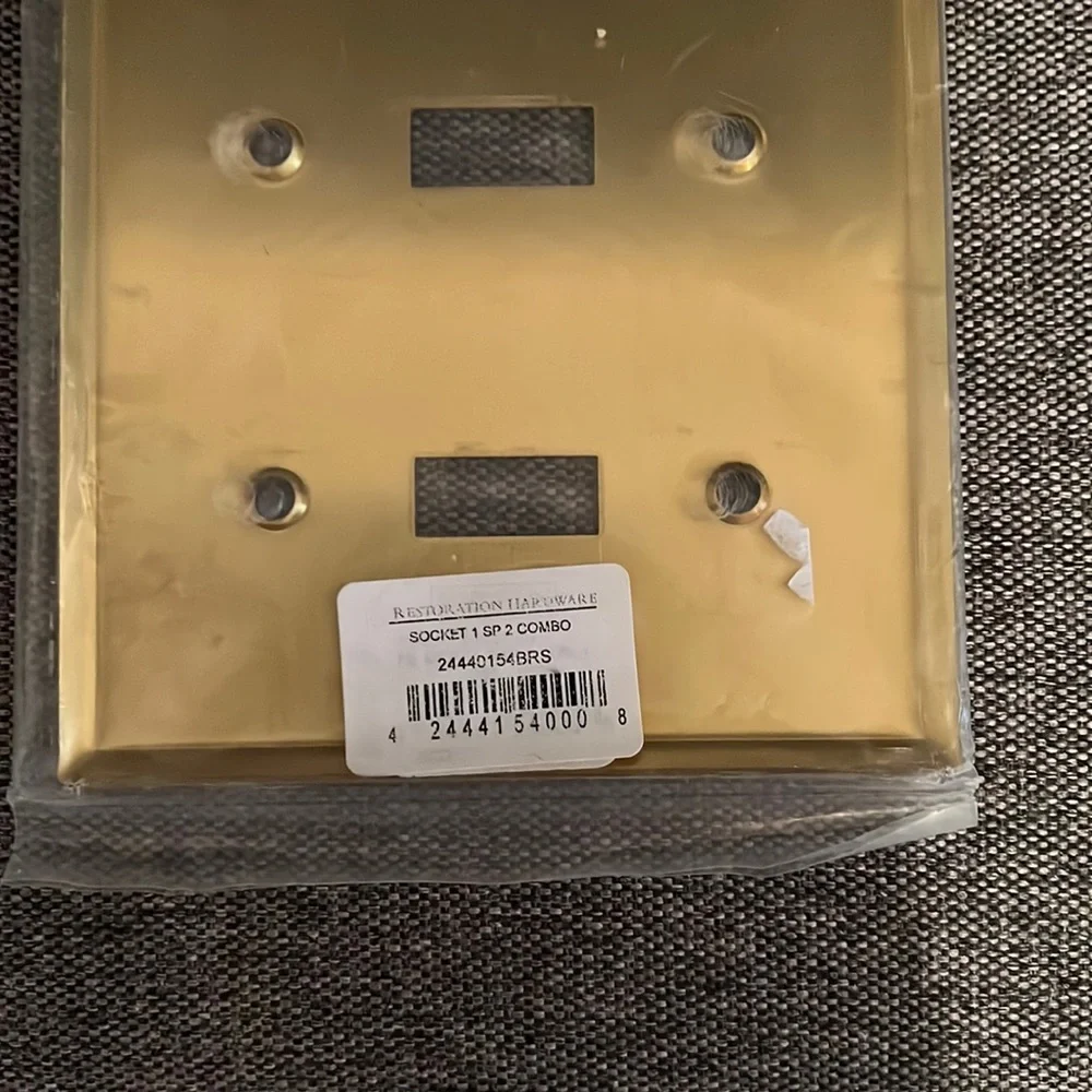 Restoration Hardware Shiny Gold Brass Socket and Switch Faceplate NWT